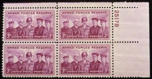 US Plate Blocks Stamps #1067 ~ 1955 Reserved Armed Forces 3c MNH SP0637 - Picture 1 of 1