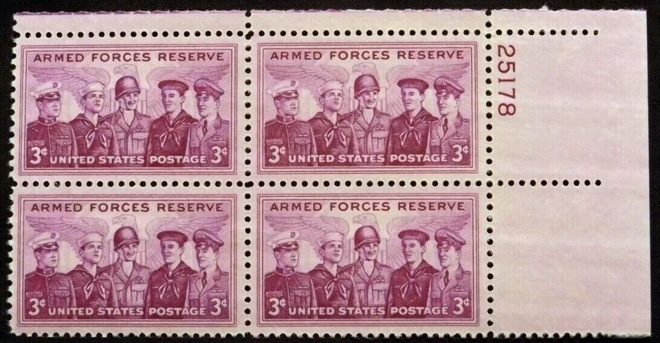 US Plate Blocks Stamps #1067 ~ 1955 Reserved Armed Forces 3c MNH SP0637 - Image 1 of 1