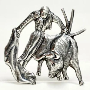 VINTAGE MEXIKO 925 STERLING STIERKÄMPFER BROSCHE - Bild 1 von 6