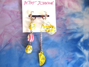 Betsey Johnson Authentic Flower Stone Pitcher Tumbler Mismatch Earrings NWT - Picture 1 of 7