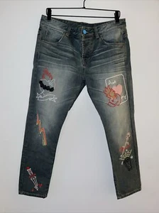 Peri. A Denim Luxury Jeans Stitch Embroidery Art Amor Lightening Bolts Size 28 - Picture 1 of 16