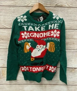 Ugly Christmas Sweater Mens Medium SUPER Tight Fit Undersized Take Me Gnome New - Picture 1 of 3
