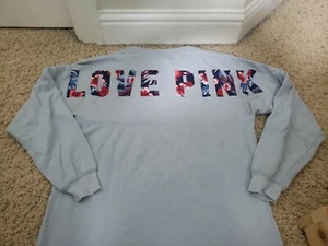 Love Pink Victoria Secret Sweatshirt Blue Red Hawaiian Floral Tropical Sz S - Picture 1 of 10