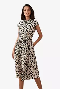 Like New TRENERY Pumice Leopard Print Button Down Viscose Midi Dress ~ Size 10 - Picture 1 of 11