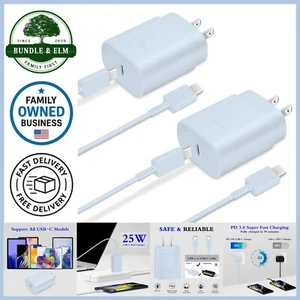 2-Pack Type C Charger 25W Super Fast Charging Blocks with 6ft USB C Cable - Picture 1 of 10