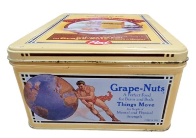 Vintage 1898 Reproduction Grape-Nuts Cereal Tin 8" x 3.25" x 6" - Image 1 of 4