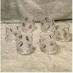 Vintage Libbey mattiert Silber Blatt Folie Set (6) 8oz Steine Gläser - Bild 1 von 6