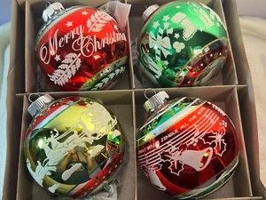 Radko Shiny Brite set of 4 glass JUMBO flocked balls 4" EX8397 - Picture 1 of 6