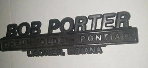 Bob Porter Pontiac Ligonier Indiana Autoverkauf Werbung Abzeichen Typenschild Vintage - Bild 1 von 4