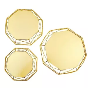3 Gold Octagon Geometric Metal Cake Stands Dessert Riser Party Events Supplies - Picture 1 of 9