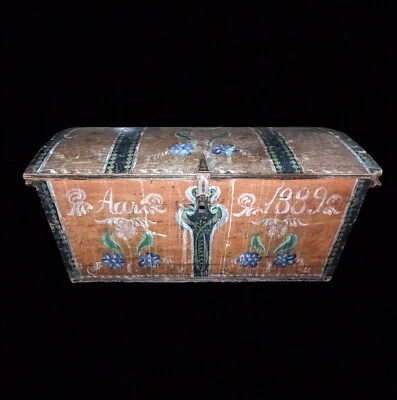 Baúl noruego Sålekister Telemark de madera rosemaling de Sogn o Hardanger 1889 Foto 1 de 4