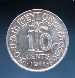 British Ceylon, 10 Cents 1941 Silver Coin KM#112 - Picture 1 of 2