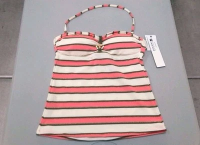 全新! SPERRY Top-Sider 象牙色 珊瑚绿色条纹吊带头巾 TANKINI 上衣,XS — 第 1/4 张图片