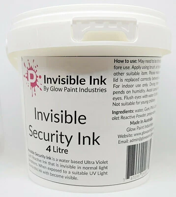 Invisible Ink Blue 4 Litre UV Blacklight Reactive Secret Message Australian Made - image 1 of 4