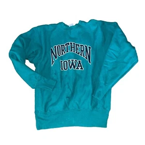 Vintage Northern Iowa Champion Reverse Weave Crewneck Sweatshirt L 90s Teal - Picture 1 of 4
