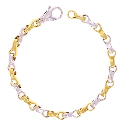 10k Yellow & White Gold Solid Handmade Fashion Link Bracelet 7.5" 6.3mm 25 grams - Image 1 of 4