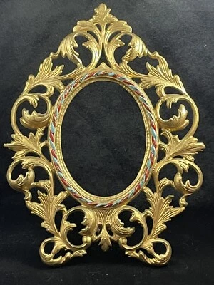 Caballete marco de fotos rococó rojo azul trabajo latón y hierro National #2173 ANTIGUO Foto 1 de 4