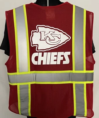 🏈🦺 KANSAS CITY CHIEFS High Visibility Work PPE Red Vest Size M, L, XL, 2XL-4XL - Image 1 of 3