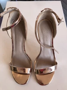 asos hang time barely there heeled sandals nude metallic size 4 ankle strap rose - Picture 1 of 8