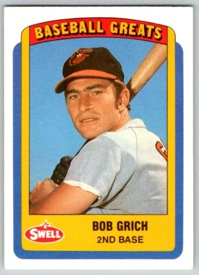 1990 SWELL BASEBALL GREATS BOB GRICH BALTIMORE ORIOLES #58 - Image 1 of 2