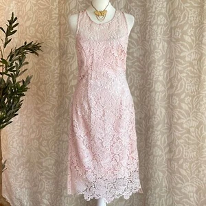 NWOT White House Black Market Pink Lace Midi Dress Cocktail Wedding Guest Size 4 - Picture 1 of 8