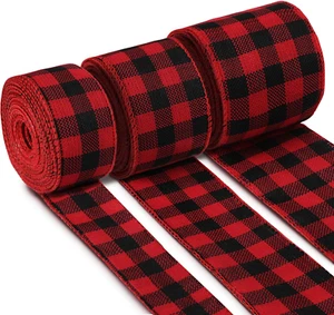 3 Rolls Buffalo Plaid Burlap Wired Ribbon Weave Ribbon with Wired Edge Bows Craf - Picture 1 of 12