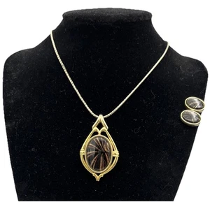 Vintage Whiting & Davis Kunst Glas Anhänger passende Clip Ohrringe - Bild 1 von 12