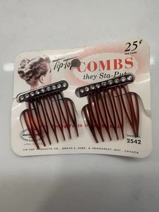 Vintage Tip-Top Hair Combs They Stay-Put Faux Rhinestones On Top #2542 Canada - Foto 1 di 10