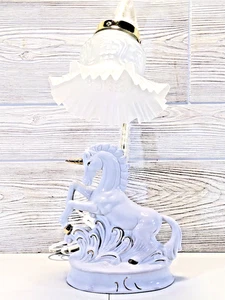 Vintage Unicorn Table Lamp. Ceramic White w/Gold - Picture 1 of 10