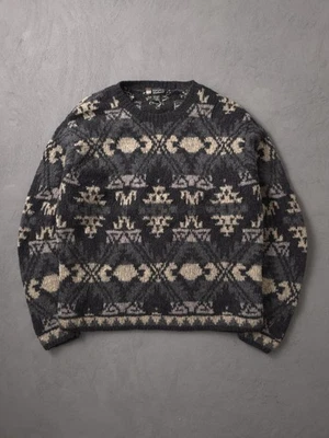 Banana Republic Cabinwear Wool Blend Navajo Style Black Grey Crewneck Sweater M - Image 1 of 4
