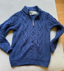 Aran Children's Irish Fisherman's Merino Wool Cable Knit Sweater Half-Zip 8-11yr - Picture 1 of 4