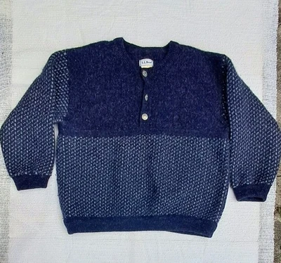 Vintage LL Bean Sweater Men's XXL Blue Wool Birdseye Fisherman Made in Norway - Image 1 of 4