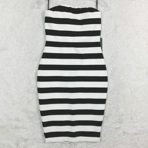 Express Womens Dress Mini Bandage Strapless Black White Striped 2 New - Picture 1 of 10