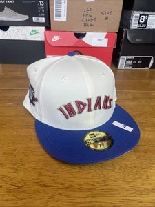 New Era 59fifty 7 1/2 Cleveland Indians White/Blue Anniversary *RARE* 💲8️⃣0️⃣ - Picture 1 of 4