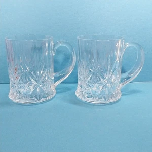 Pair of 2 Danube Glass Mugs Cristal d'Arques-Durand Criss-Cross & Starcuts - Picture 1 of 16