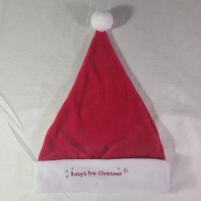 Chapéu de Papai Noel infantil tamanho 3/9 meses "primeiro Natal do bebê" flocos de neve prata - Imagem 1 de 4