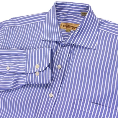 Paul Stuart Mens L 16.5 x 36 Blue White Stripe Cotton LS Shirt Made in Canada - Image 1 of 4
