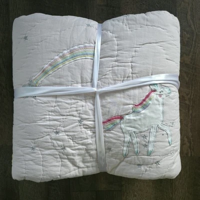 Pottery Barn Kids Rainbow Unicorn Quilt Full Queen Pink New - Image 1 of 4
