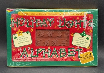 Lâmpadas de Natal vintage cordas carimbos de borracha letras conjunto de alfabeto feriado - Imagem 1 de 2