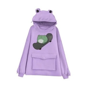 Frog Hoodie Teen Girls Cute Oversized Graphic Hoodies Women XX-Large Purple - Picture 1 of 7