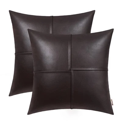 Faux Leather Throw Pillow Covers 22 X 22 Inches, Seal Brown Leather Pillow Co... - Image 1 of 4