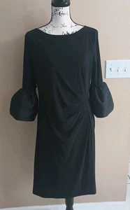 Vestido Vaina Lauren Ralph Lauren Talla 14 Negro Acanalado Mangas Campana Cóctel z18 - Imagen 1 de 15