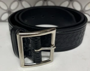 Cinturón de cuero genuino negro tejido de canasta cámaras 7050-001 talla 38X1,75" - Imagen 1 de 10