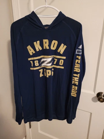 Akron Zips Adidas Ultimate Tee Hooded Long-Sleeve Shirt Blue XL "Fear the Roo" Cover