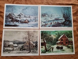 Currier and Ives Vintage Litho Prints Set of 4 (American Winter Scenes) 5" X 7" - Picture 1 of 6
