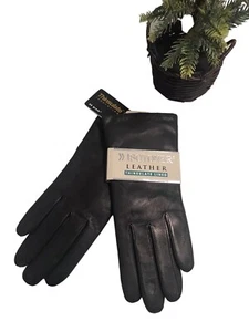 VTG Isotoner Womens Winter Gloves Size 7.5 Black Leather Thinsulate Lined New - Foto 1 di 3