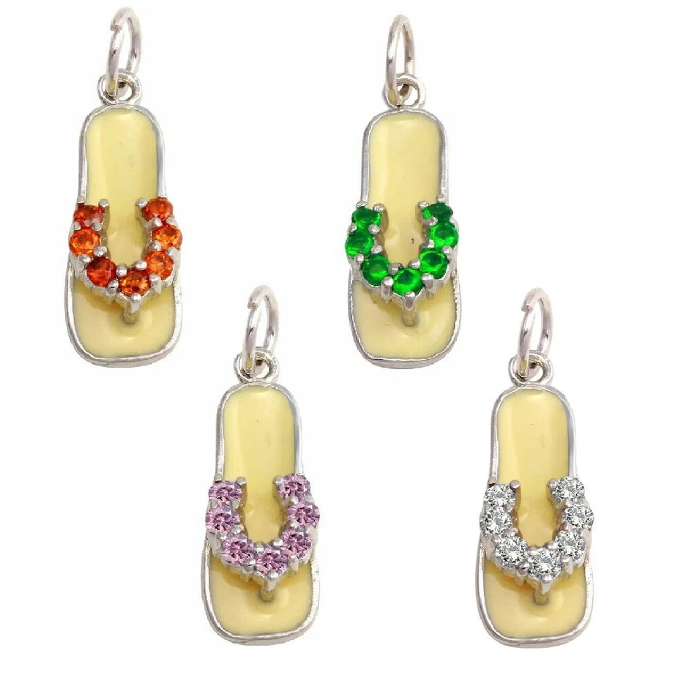 Ciondolo Sandalo In Argento Sterling Con Smalto E Pietre CZ Colorate - Immagine 1 di 1