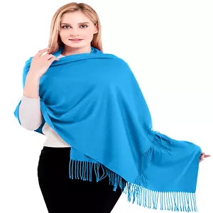 Blue Thick Solid Color Cotton Blend Shawl Scarf Stole Wrap Pashmina CJ Apparel - Picture 1 of 10