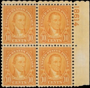 Scott # 642 - US Plate Block Of 4 - Monroe - 10c Orange - **MNH** -1927 - Picture 1 of 1