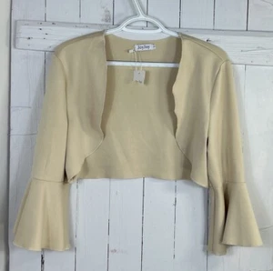Joyjoy NWT Women's SZ L- 3/4 Sleeve Open Front Cropped Soft Knit Beige Bolero - Picture 1 of 7
